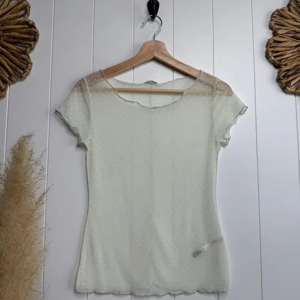 Free People top XS mesh baby tee polka dots shirt
